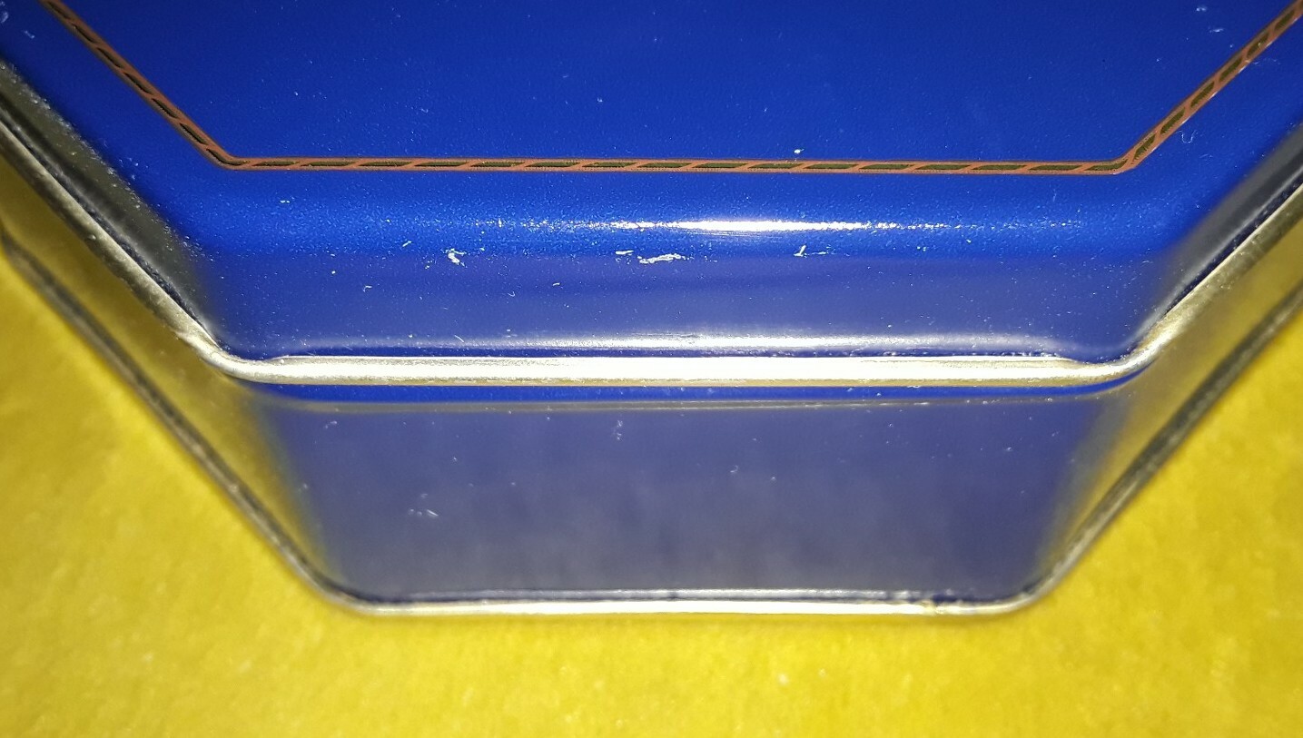 Ghiradelli Chocolate Tin, Octagonal, Navy/Gold, Approx. Approx 5" 