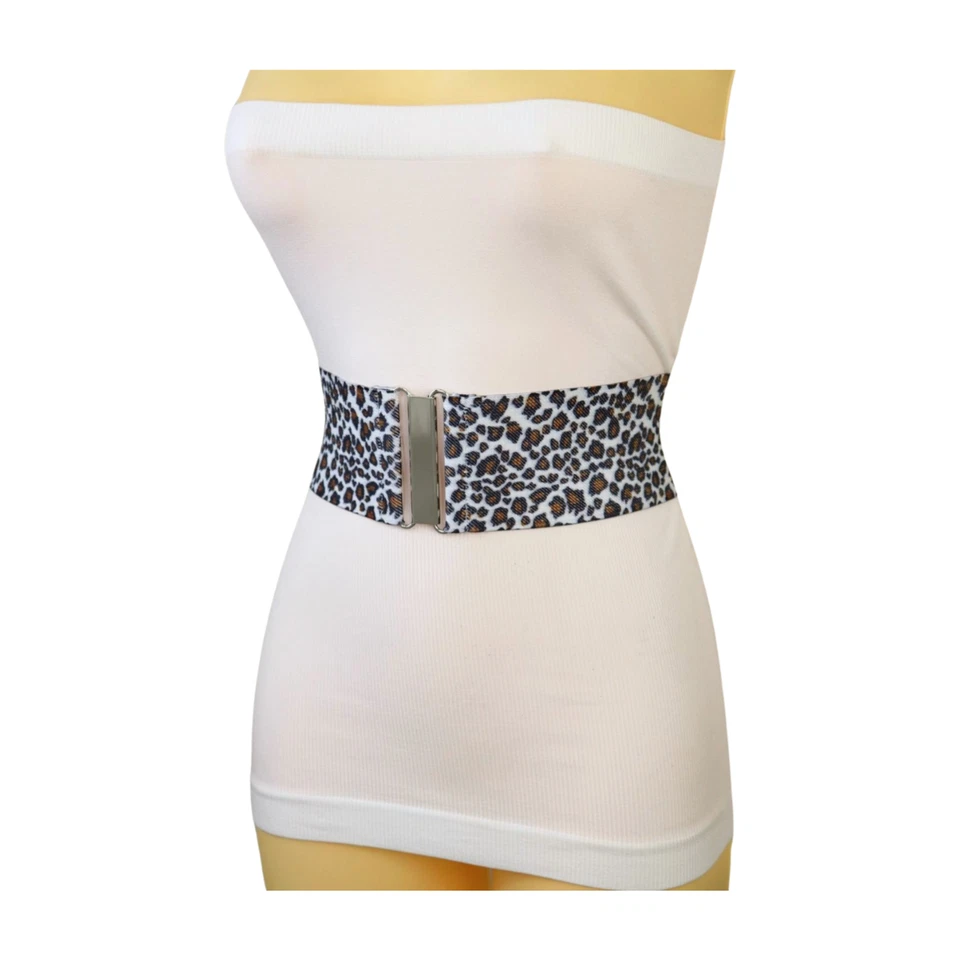 Mujeres Guepardo Correa Elástica Ancha Cinturón Calle Estampado Animal Hebilla Plateada Ajuste S M Foto 4 de 4