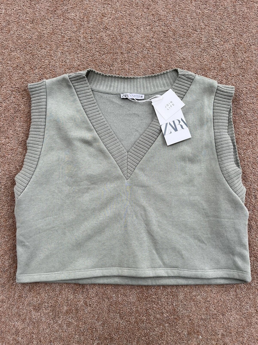 Vest Zara V Neck Jumper Womens ZARA Khaki V-Neck Jumper Sleeveless