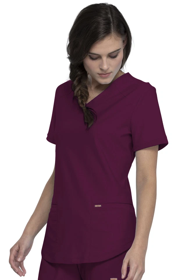 Cherokee Scrubs Form V Neck Scrub Top CK840 WIN Wine Free Shipping - Image 3 of 4