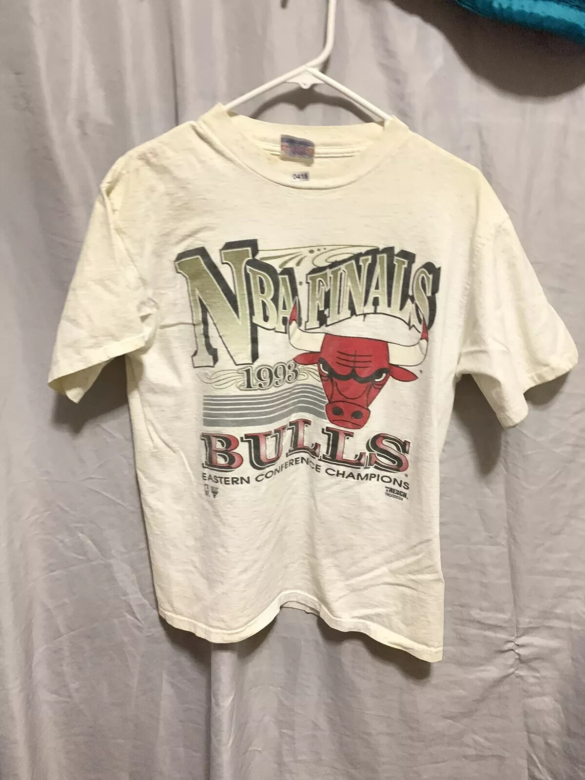Vintage Chicago Bulls Shirt Adult Mens Large White Short Sleeve 1993 NBA Finals image 2