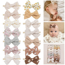 Baby Girl Bows and Headbands,14 Pcs Stretchy Soft Nylon Hairbands Hair Bows for