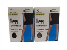 6 Pairs L'eggs Everyday Control Top B Suntan Sheer Toe, Q00J96, New 2 boxes of 3