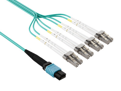 1m OM4 MTP TO 4* LC 8 Fibers Duplex Corning Fiber Breakout Cable Type B Multi...