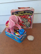 Jumbo The Bubble Blowing Elephant Tin Toy 50s/60s Pink  Battery Operated Japan