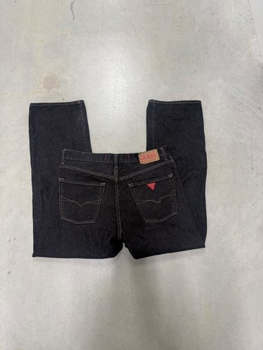Guess, Vintage Guess Jeans Black Denim Red Tag Triangle Logo Straight Leg Mens