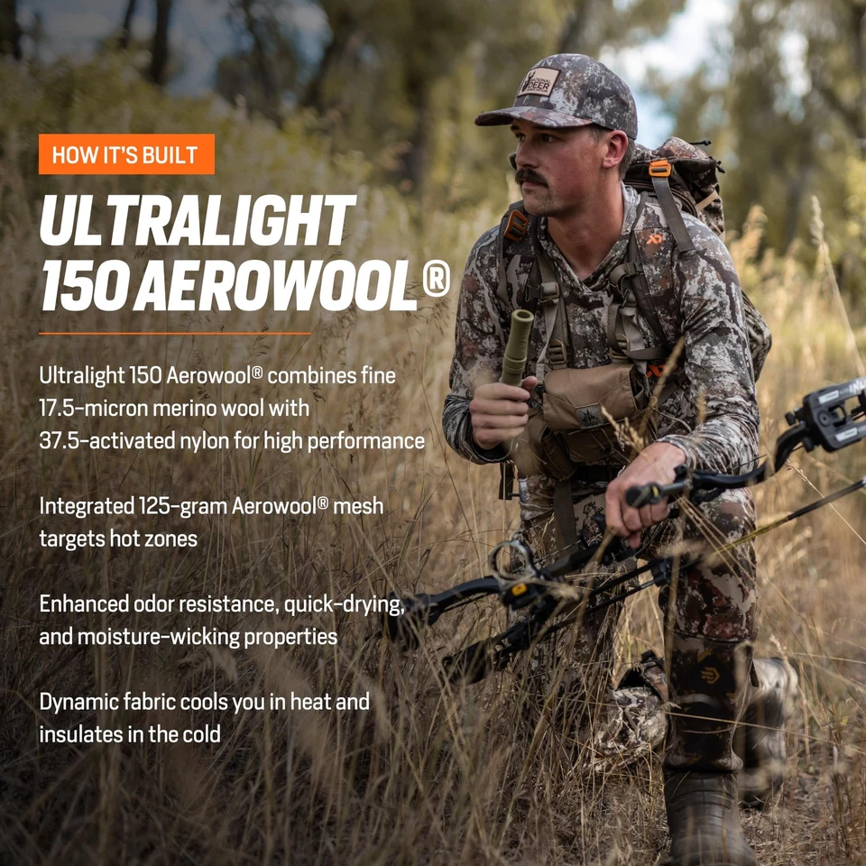 Men’s Wick Hoody - Merino Wool Ultralight Camo Hunting Base Layer, Quick Dry,... - Image 4 of 4