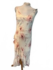Vintage 80s new wave cream and pink floral flowy summer dress small