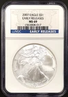 2007 Silver Eagle certified Early Releases, MS 69 by NGC! NO RESERVE!