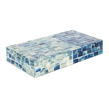 Handicrafts Home - Indigo Mosaic Box (12x6x2) - Decorative Storage