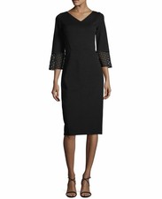Lafayette 148 Ponte Knit Knee Length Sheath Cocktail Formal Dress Black Size 4