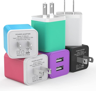 6Pack USB Wall Charger,  2.4A Dual USB Port Cube Power Plug Adapter Fast Phone C