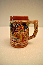 Vintage Japanische Relief Keramik Tasse Sanyo Japan Bierkrug Figur Selten "R"