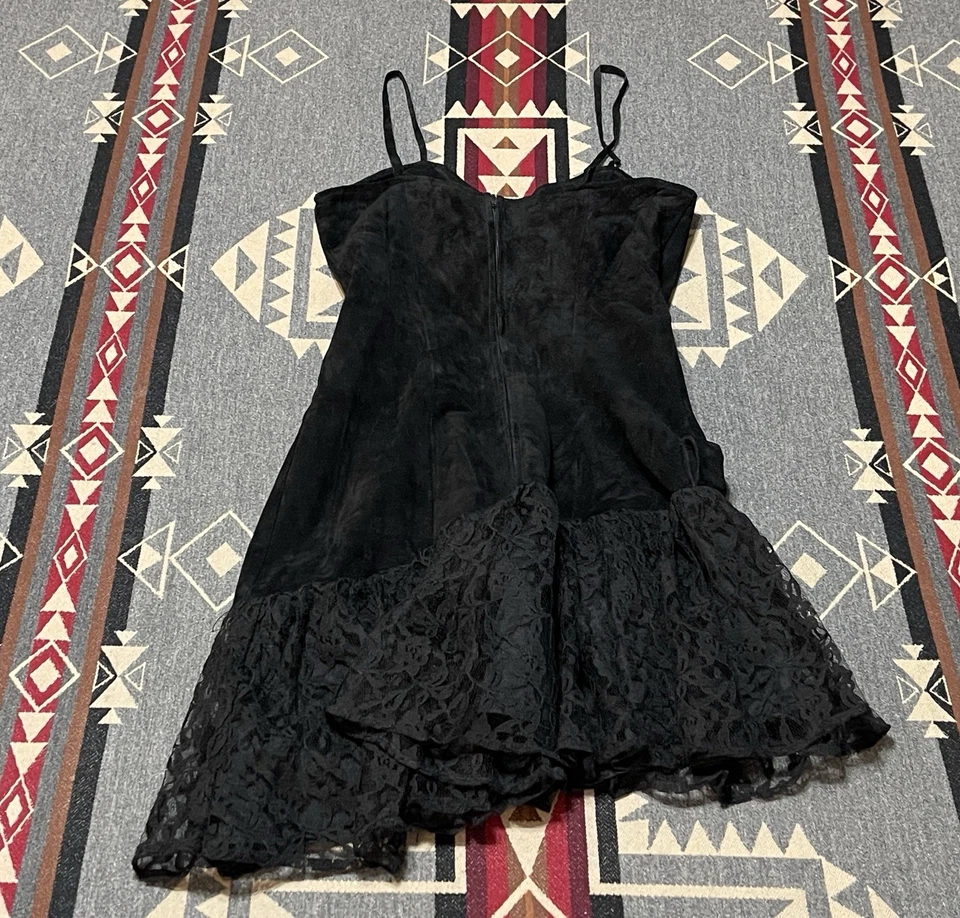 Vestido ceñido al cuerpo Brazen para mujer talla 5/6 negro gamuza halter encaje mini años 80 M9 Foto 2 de 4