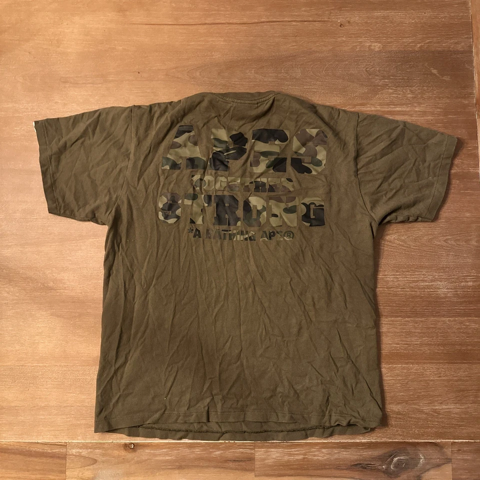 Bape Busy Works Patch Apes Strong Together T-shirt Olive, 100% Authentic - Image 3 of 4