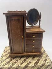 Vintage Dollhouse Miniature Concord Wooden Dresser Armoire with Mirror 1:12