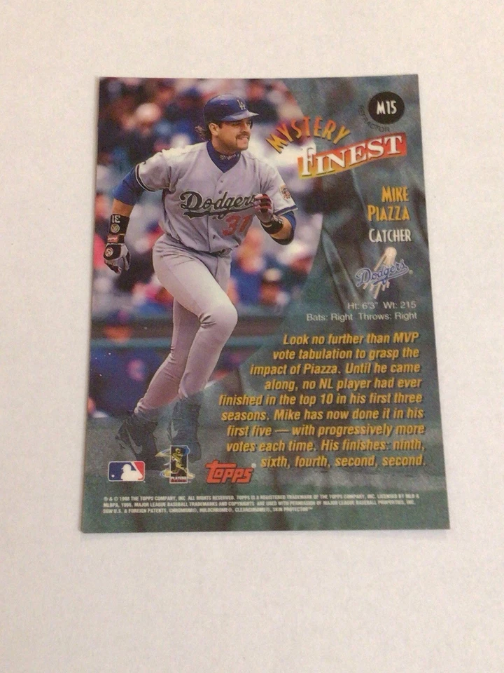 Mike Piazza 1998 Topps Mystery Finest M15 refractor sin fronteras Dodgers Foto 2 de 4