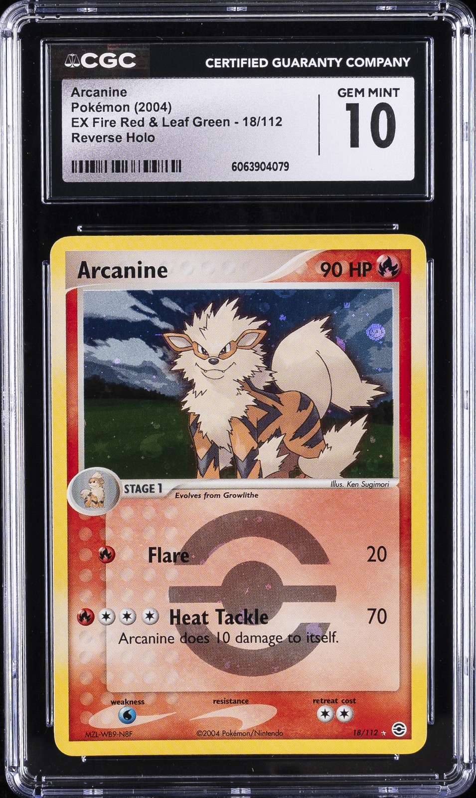 2004 POKEMON EX FIRE RED & LEAF GREEN REVERSE HOLO #18 ARCANINE CGC 10