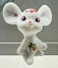 FENTON PANSIES ON MILK GLASS MOUSE Signed Hand painted - LOT4-29