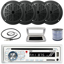 Pyle 1-DIN Bluetooth Marine CD Radio W/White Cover, 4x 6.5'' 120W Max Speakers