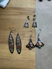 Vintage Lot 3 Pairs Cloisonne Earrings Costume Jewelry Pierced Enamel Flowers