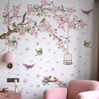 PVC Floral Bird Cage Wall Decals in Purple Pink for Modern Home Decoration