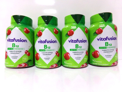 4-Pk Vitafusion Extra Strength B12 Gummies 90 Ct Each Cherry (360 Total) Ex 5/27