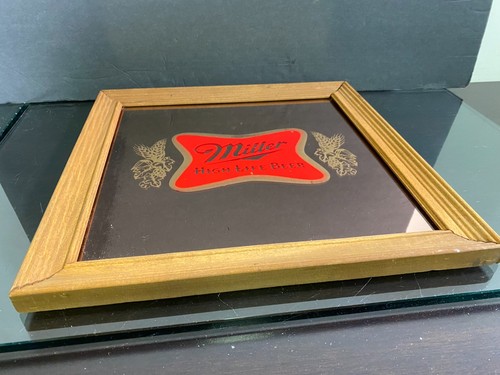 Vintage MILLER High Life Beer Carnival Fair Prize Mirror 12 x 12 Framed - Picture 5 of 6