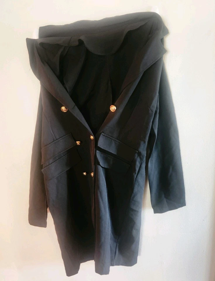 New: Elegant Black Blazer Dress with Gold Button Detail Size XL (Size 14) - Image 3 of 4