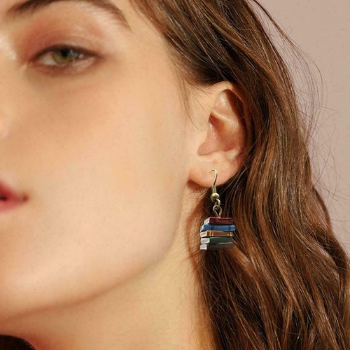 Stack of Books Earrings Women Multicolor Pendant Stud SALE HOT Dangle Drop NEW - Picture 6 of 11