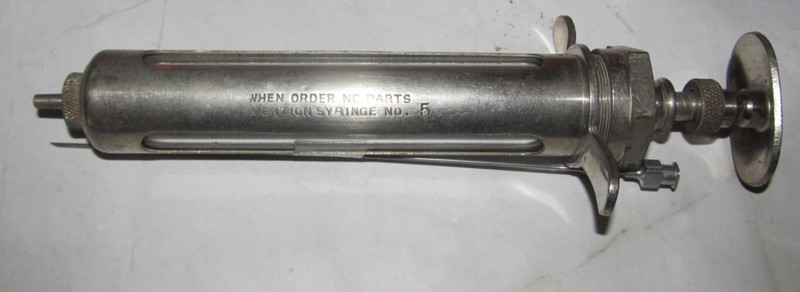 Vintage Antique Reliable Brand Veterinary Medical Syringe Metal Glass