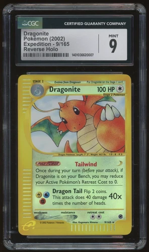 Dragonite Reverse Holo 2002 Expedition Base #9/165 Pokemon TCG CGC 9