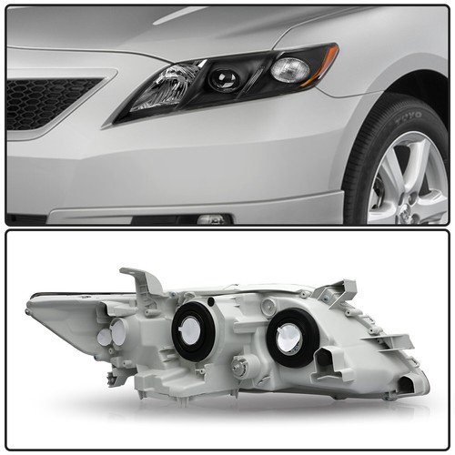 FOR 2007 2008 2009 TOYOTA CAMRY BLACK HOUSING AMBER CORNER PROJECTOR HEADLIGHTS - Picture 4 of 6