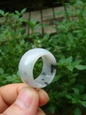 US 11 Certified Natural Grade A Blue Green Float Flowers Jade jadeite Ring 077
