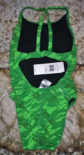 ADIDAS Impact Camo Cross Back Lime Green 1 pc Swim Suit NEW Female Girls Sz 26 - Picture 2 of 4
