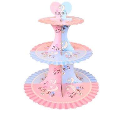 Gender Reveal Cupcake Türme Baby Duschhalter dreistufiger Ständer Desserthalter