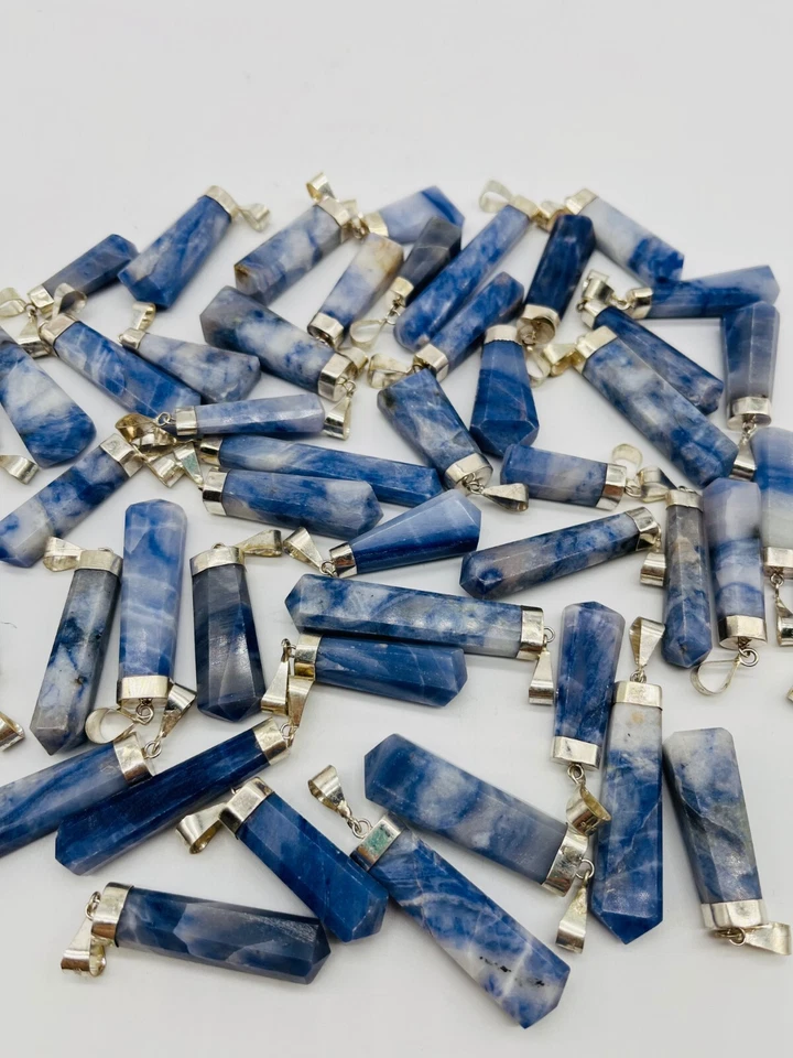 Afghanit a Punta Perno Ciondolo IN Argento Prese 3-4cm Pietra Preziosa Chakra - Immagine 2 di 3