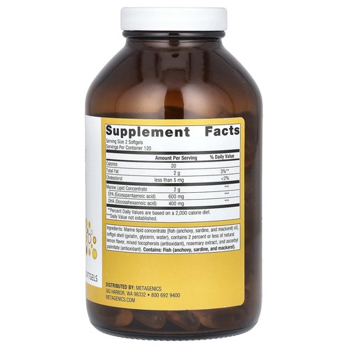 2 X Metagenics, OmegaGenics, EPA-DHA 500, Natural Lemon, 240 Softgels - Picture 2 of 3