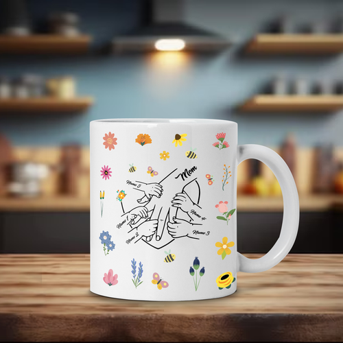 Tasse personnalisée maman tenant nos mains cadeau pour maman mère maman maman fête des mères - Photo 1/10