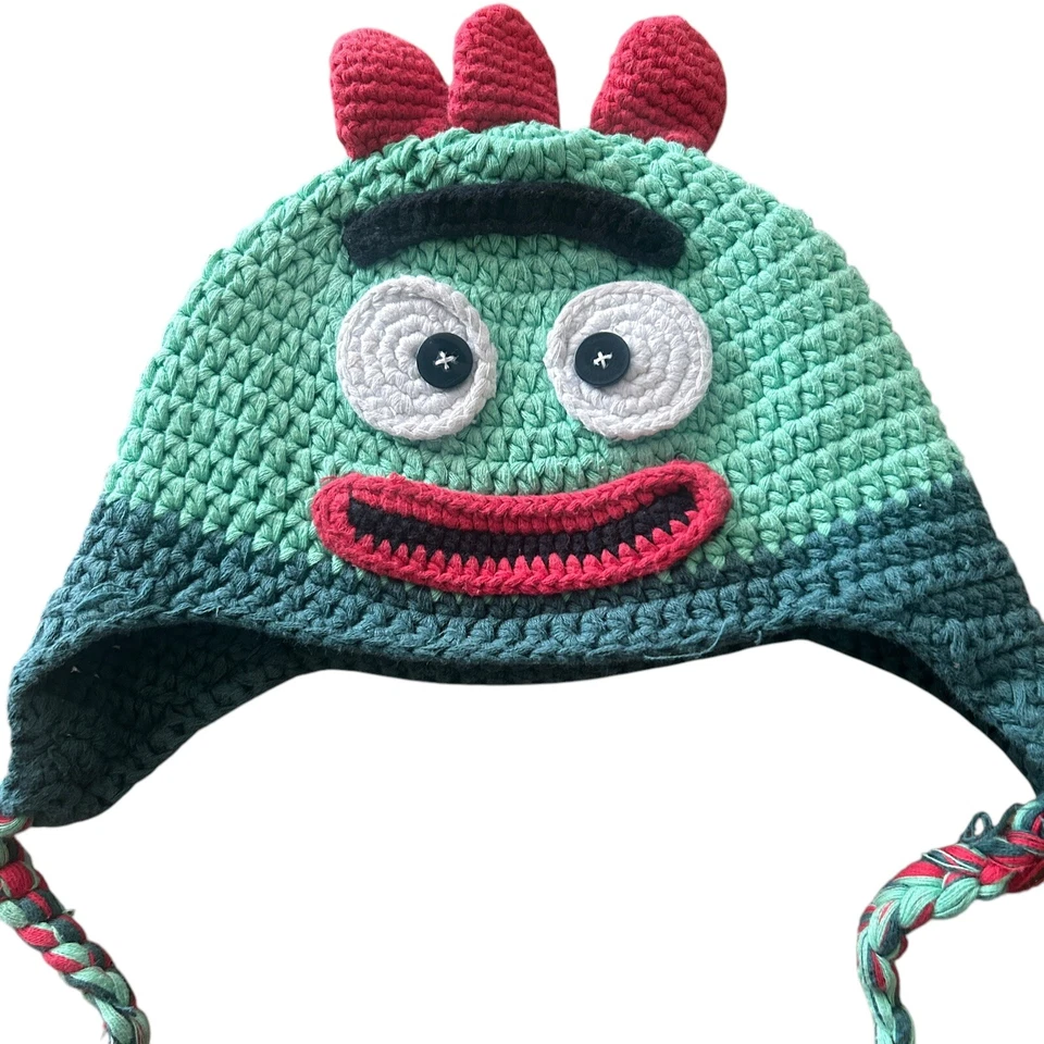 Monster Gorro Ganchillo Sombrero Orejeras Invierno Cálido Niños Verde Divertido Personaje Foto 2 de 4