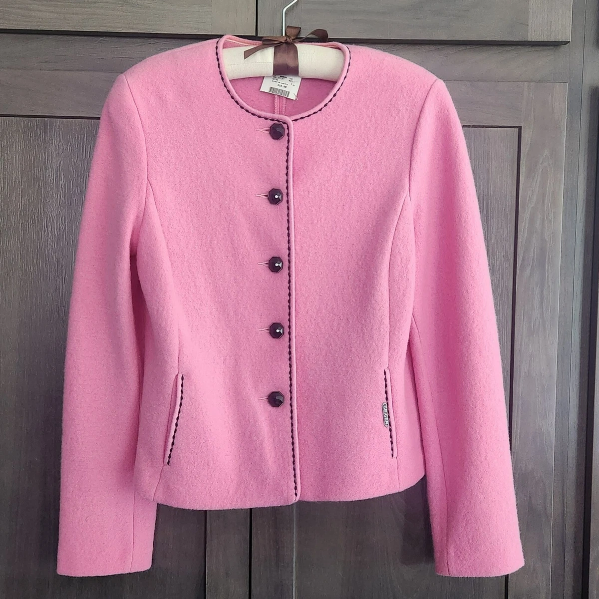 Geiger Austria Wool Cardigan Jacket Blazer Knit Sweater Pink Vtg 80s EU 36 = S