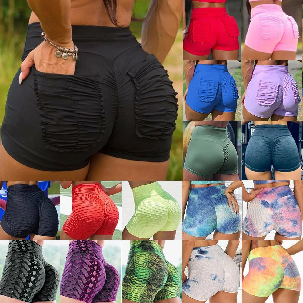 Women's High Waist Yoga Shorts Push Up Ruched Booty Hot Pants Fitness  Workout M