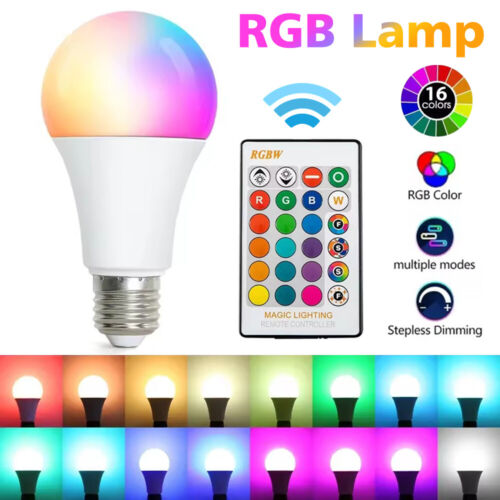 2 Pack RGB Bulb LED Light 16 Colour Changing RGBW E27 Screw Lamp Remote Control