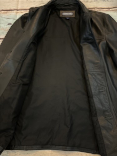 Structure Men’s Black Leather Trench Long Heavy Coat Size Large L - Picture 3 of 8