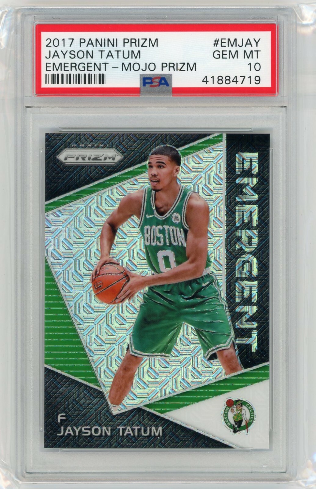 2017 Panini Prizm #EMJAY Jayson Tatum Emergent-Mojo Prizm Rookie #21/25 PSA 10