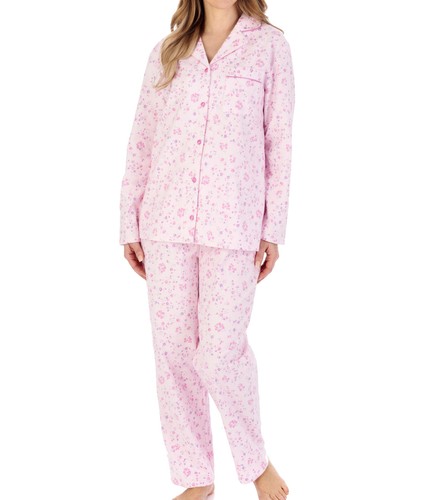 Pyjamas Set Womens Slenderella Brushed Cotton Floral Long Sleeve Top PJ Bottoms - Picture 21 of 22