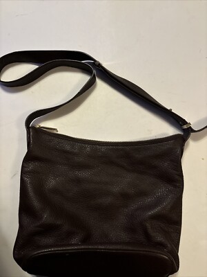 Talbots Genuine Dark Brown Leather Tote Bag Purse Hobo Slouchy Soft Zip Close