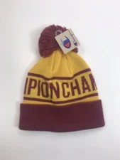 Champion Mens 100%authentic Skully/Beanie One Size Burgundy/Yellow Logo