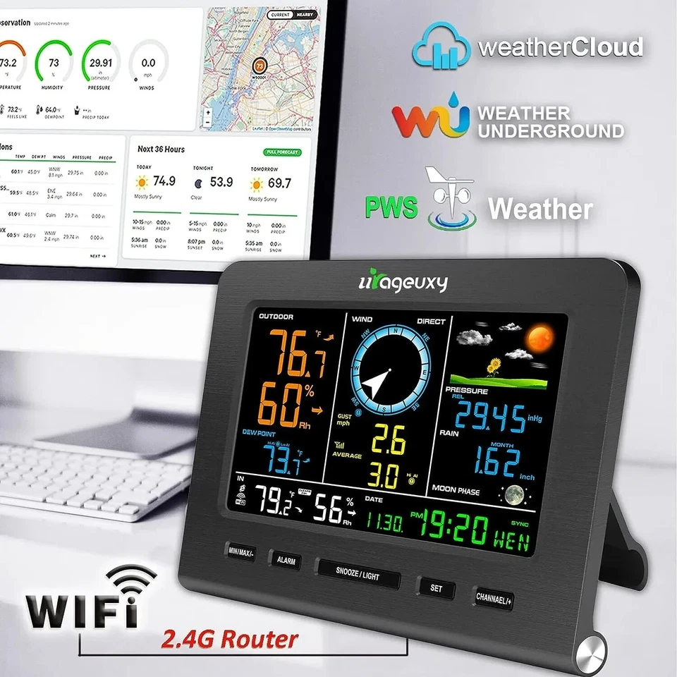 New Design Multi-Functional 8-IN-1 Wi-Fi Smart Weather Station Big Color 8" LCD - Image 3 of 4