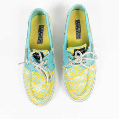 Sperry Top-Sider Aqua Blue Yellow Sequin Zebra Boat Shoes 9688912